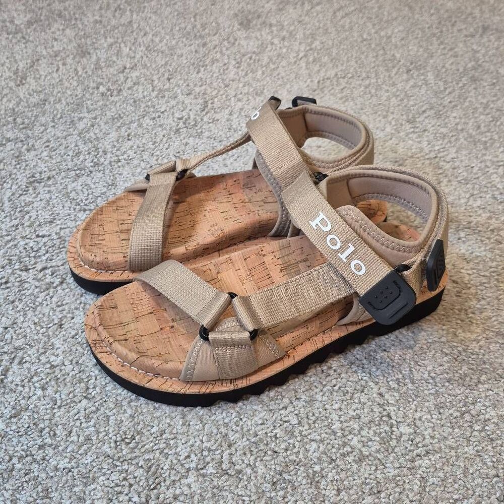 Polo Ralph Lauren Women's Size 8 Beige Eva Ezra Grosgrain Strap Sandals